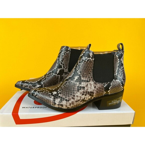 Blondo Emelia Chelsea Booties Womens 5.5 M Waterproof Brown Snake Leather NWB - Picture 2 of 12